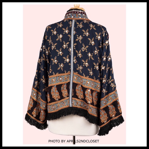 FREE PEOPLE BOHO KIMONO CARDI WRAP CAPE JACKET A2C - Picture 4 of 16